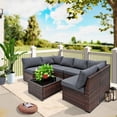 thumbnail image 4 of Decksplore 7 Piece Dark Gray Wicker Patio Furniture Set, Outdoor Rattan Sectional Sofa with Glass Table and Cushions for Backyard Lawn Garden Porch, 4 of 11