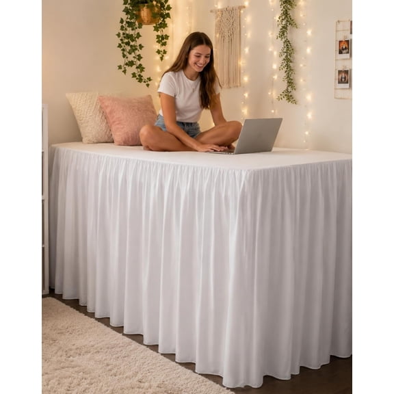 White Platform Dorm Bed Skirt XL 36 Inch Drop,Extra Long Drop | Dorm Bed Skirt for Raised & Lofted Bed,3-Sided Dust Ruffle,College Dorm Room Bed Skirt,Wrinkle Resistant & Machine Washable