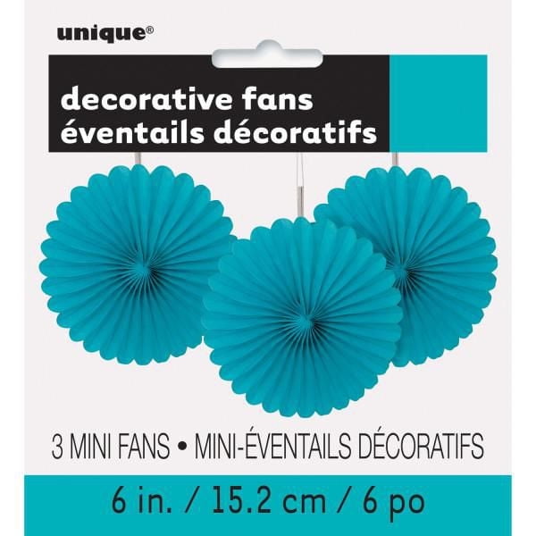 Éventails en papier de soie sarcelle 15,2 cm, 3 carats Ventilateurs papier soie