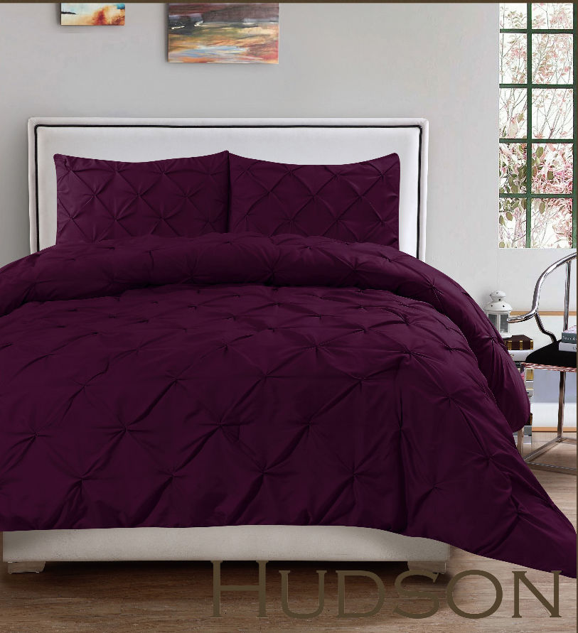 Hudson 3 Piece Pintuck Comforter Set Luxurious Pinch Pleat Wrinkle