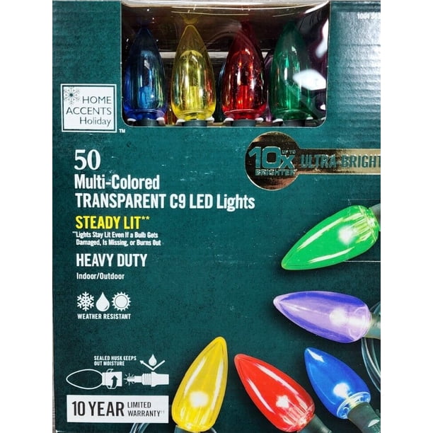 Home Accents 50 Count Ultra Bright Transparent C9 LED Multicolor Heavy