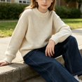 thumbnail image 2 of AUDeals Boys Girls Sweater, Toddler Kids Waffle Knit Crewneck Pullover, Casual Loose Fit Chunky Texture Knitted Sweater for Boys Girls (White, 13-14 Years), 2 of 4