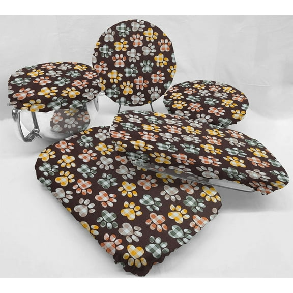 Puppy Love Dog Paws Reusable Fabric Bowl and Casserole Pan Covers by Penny's Needful Things (5 Cover Set) (Brown)