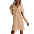 thumbnail image 2 of Seyurigaoka Women Juniors Solid Color Mini Dress, Long Sleeve V-neck Leisure Dress, 2 of 9