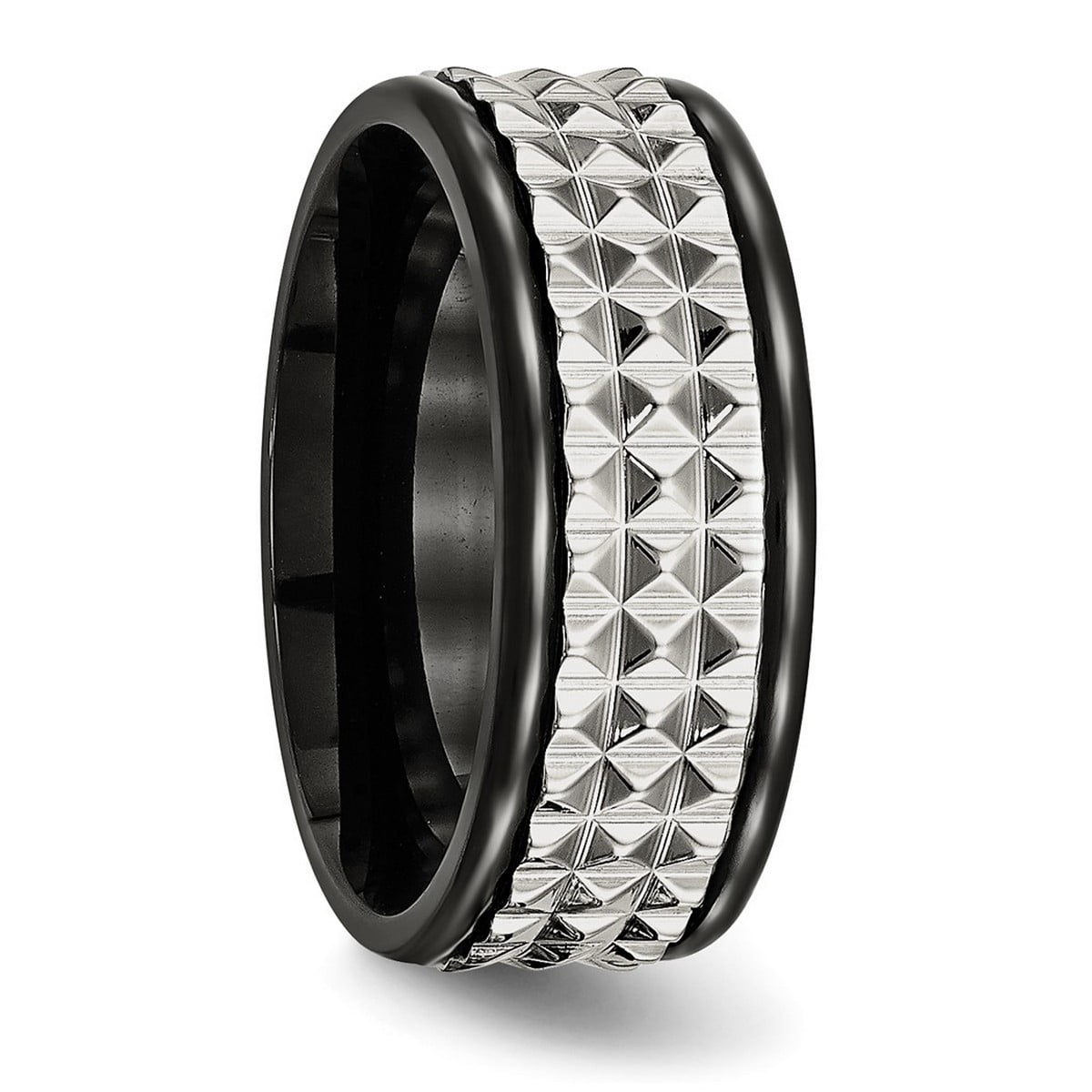 8mm Stainless Steel Textured Polished Black Ip Texturted Ring Size 7.5 Ring for Women