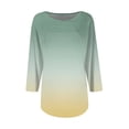thumbnail image 3 of EANJE Dressy Tops for Women Fall 3/4 Length Sleeve Shirt Trendy Crewneck Pleated Front Top and Blouse Gradient Print Curved Hem Casual Cute Tunic Tops Light Green 3XL, 3 of 6