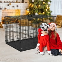 42 inch Dog Crate for Medium Large Dogs Folding Metal Dog Cage Kennel Double Door Pet Crate with Divider and Tray, Black