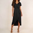thumbnail image 6 of Plus Size Swing Dresses for Womens 2026 Fashion Summer Wrap V-Neck Short-Sleeve Maxi Dress With High Slit Multiple Colors, 6 of 7