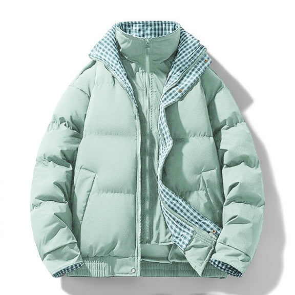 S-4X Plus Size Puffer Jackets for Men Big & Tall Zip Up Winter Coats Mens Plaid Printed Long Sleeve Thermal Warm Athletic Quilted Jacket with Pockets