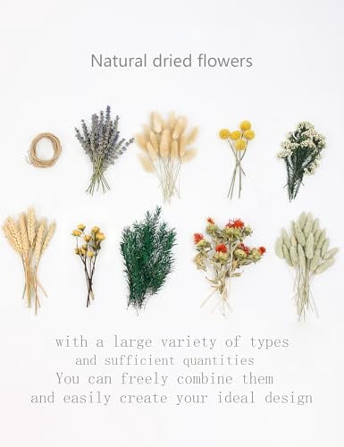 Bulk Natural Dried Flower Assortment for Vases, Including Roses and Mini Bouquets with Stems for DIY Home Decor and Crafts