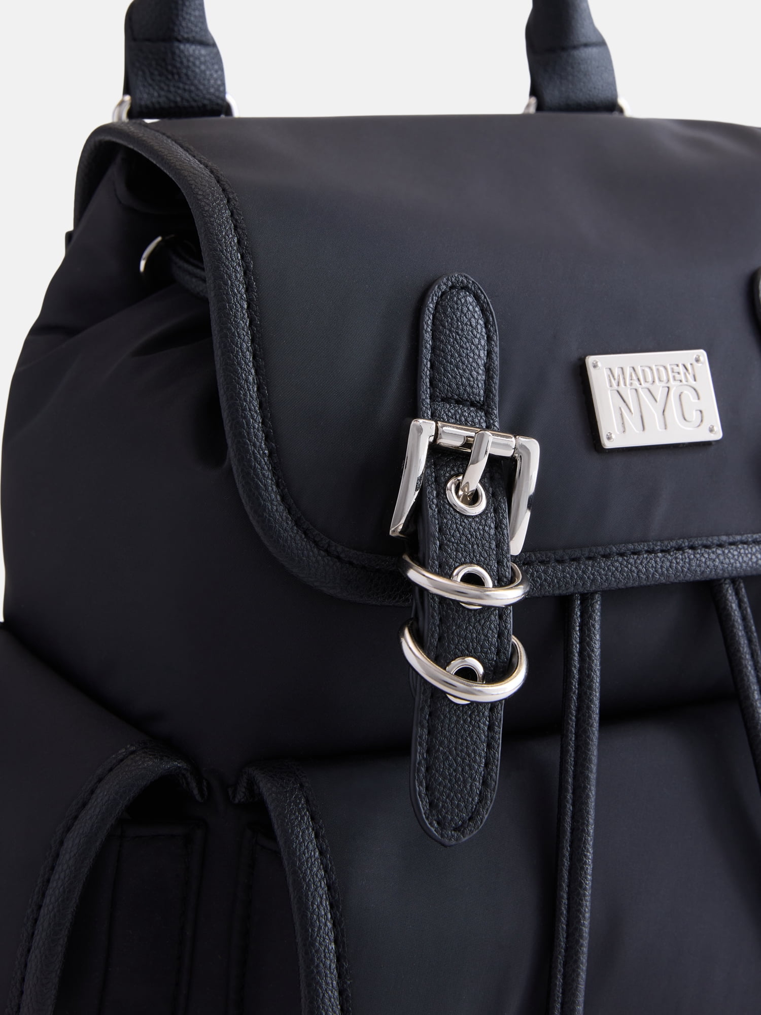 Madden NYC Women's Buckle Flap Backpack, Black
