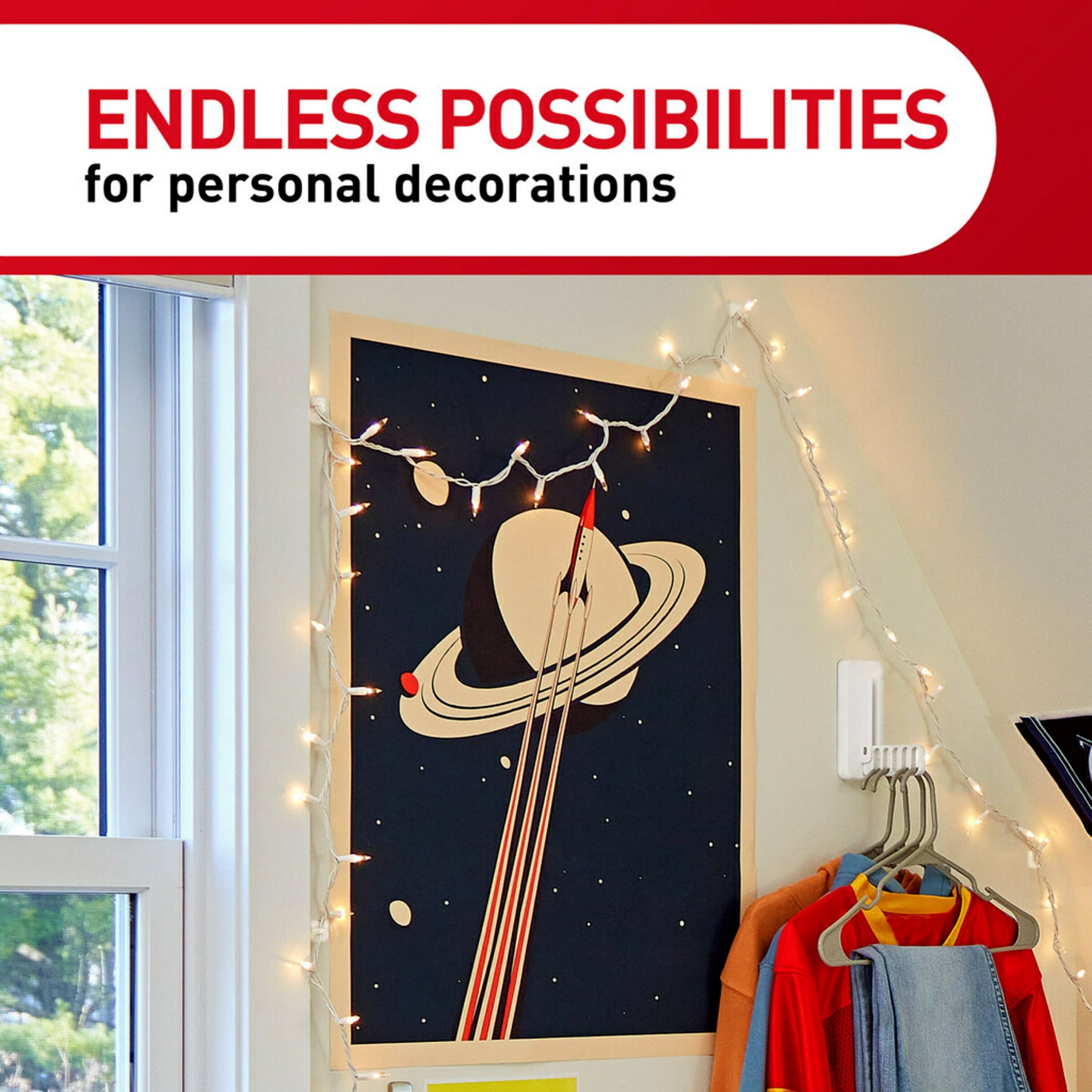 Command Holiday Decorating Kit, Indoor & Outdoor Use, Holds up to 5 lb., Hang up to 92 ft. of Lights and 4 Decorations
