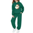 thumbnail image 2 of Conjunto de sudadera con capucha de manga larga para niños con estampado invernal y pantalones deportivos con lazo en las piernas, deportivo informal con forro polar para mayor calidez, conjunto de do, 2 of 5
