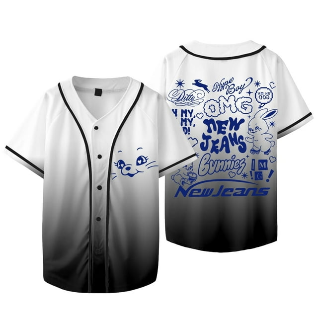 Kpop New Jeans OMG Logo Merch Baseball Jacket Tee Cosplay Women Men Fashion Short Sleeve T-Shirts,L,Style 5