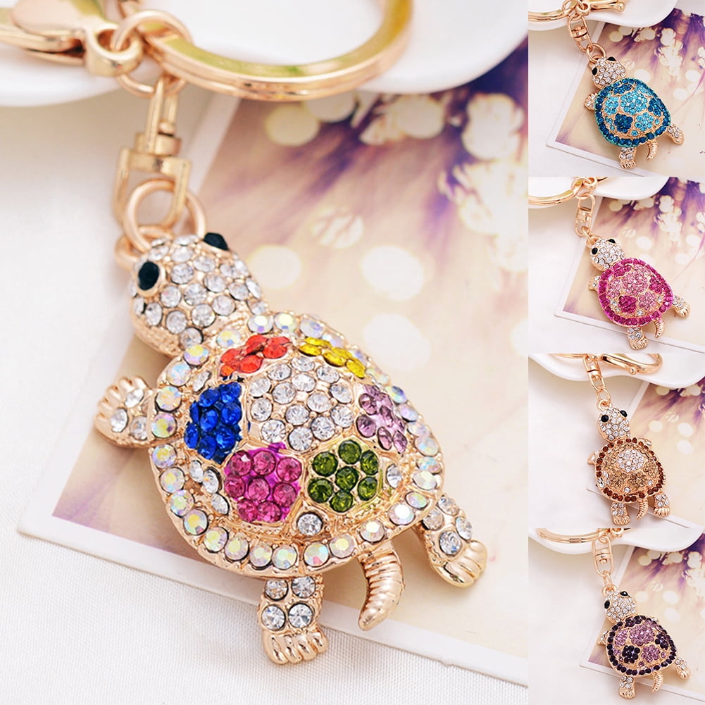Brown Turtle Fashion Keychain Rhinestone Crystal Charm Insects Cute Gift 01169 