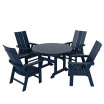 WestinTrends Ashore 5 Pieces Adirondack Outdoor Dining Set, All Weather Poly Lumber Slatted Modern Farmhouse Patio Furniture Set, 47" Trestle Round Table and 4 Adirondack Dining Chair, Navy Blue