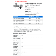 Front Wheel Hub Repair Kit - Compatible with 2001 - 2007 Toyota Highlander AWD 2002 2003 2004 2005 2006