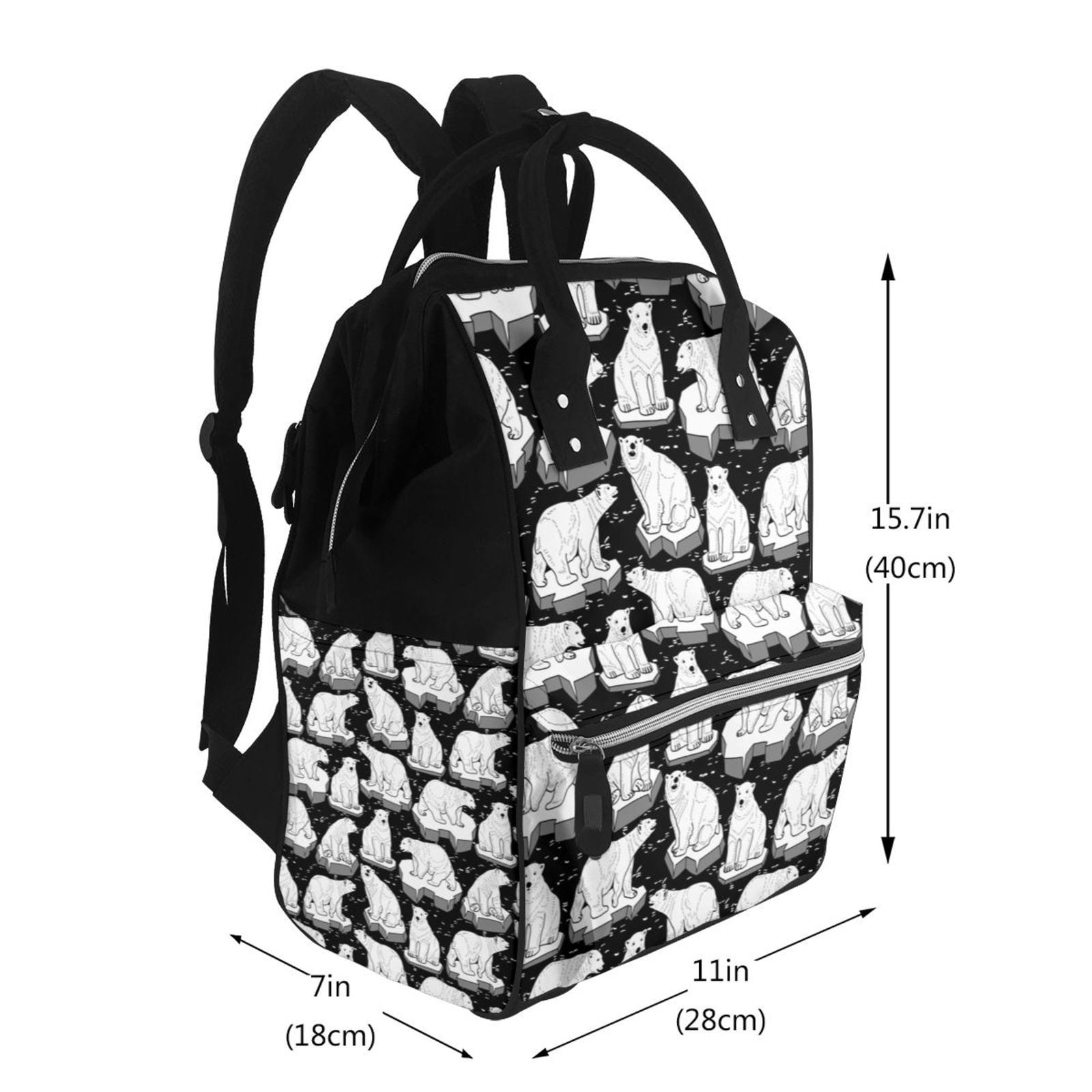 Ratiio Cute Cartoon Polar Bear Mummy Backpack - Waterproof Twill Canvas, Large Capacity Diaper Bag with Multiple Pockets and Adjustable Straps