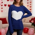 thumbnail image 2 of Womens Valentines Sweater Generously Sized Heart Print Crewneck Sweater Long Sleeve Loose Knit Pullover Top Navy M, 2 of 5