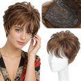 thumbnail image 1 of Yanonmyfd Short Hair Topper for Women Boost Volume,Clip in Textured Wavy Topper Hairpiece Synthetic Fibers with Breathable Rose Base 6.5x6.5 Inch T4-88# Salt-and-Pepper Gray Wiglet Hairpice for Mom, 1 of 15