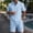 Sky Blue(New), variant on PNTUTB Men's Linen Two-Piece Set,Casual Loose Comfort Short-Sleeve Stand-Up Collar Half-Button Shirt and Elastic Waist Drawstring Shorts