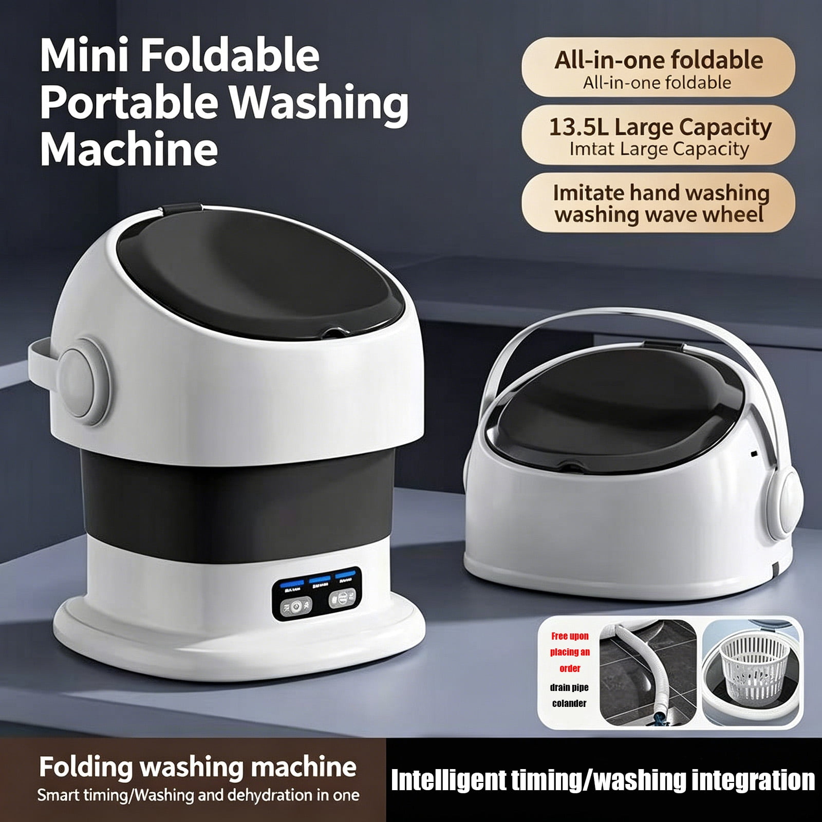 Foldable Mini Washing Machine, Portable Compact Washer for Household Underwear Socks Daily Laundry