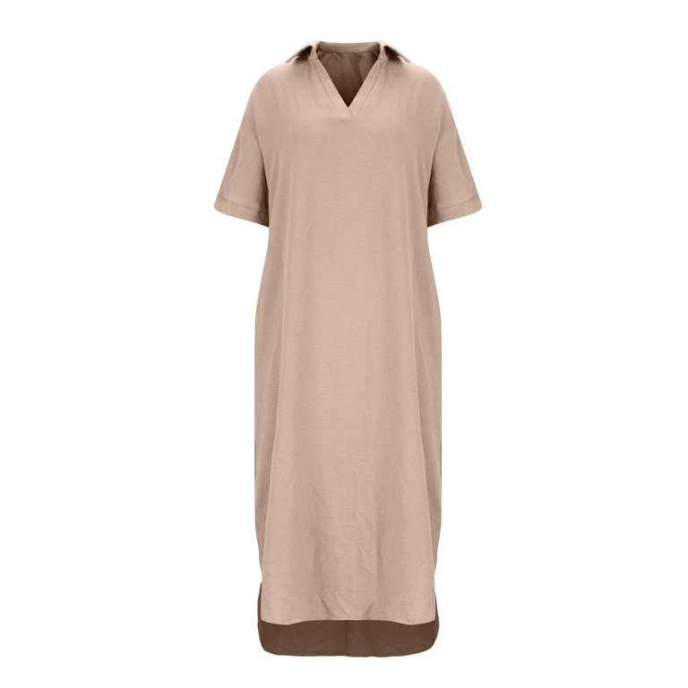 beige western dress Beige Long Sleeve Maxi Dress- Long Sleeve Maxi Dress Casual – Modora UK main image 0