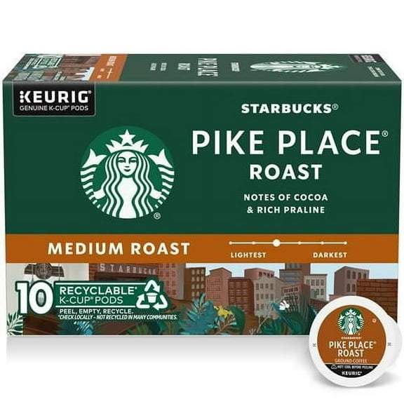 Starbucks K-Cup Coffee Pods, Medium Roast Coffee, Pike Place Roast For Keurig Coffee Makers, 100% Arabica, 1 Box (10 Pods) - Pack of 2