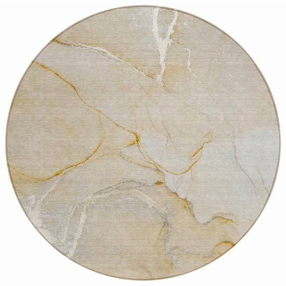 HomeRoots 559880 8 ft. Round Beige Round Abstract Washable Non Skid Indoor Outdoor Machine Woven Area Rug