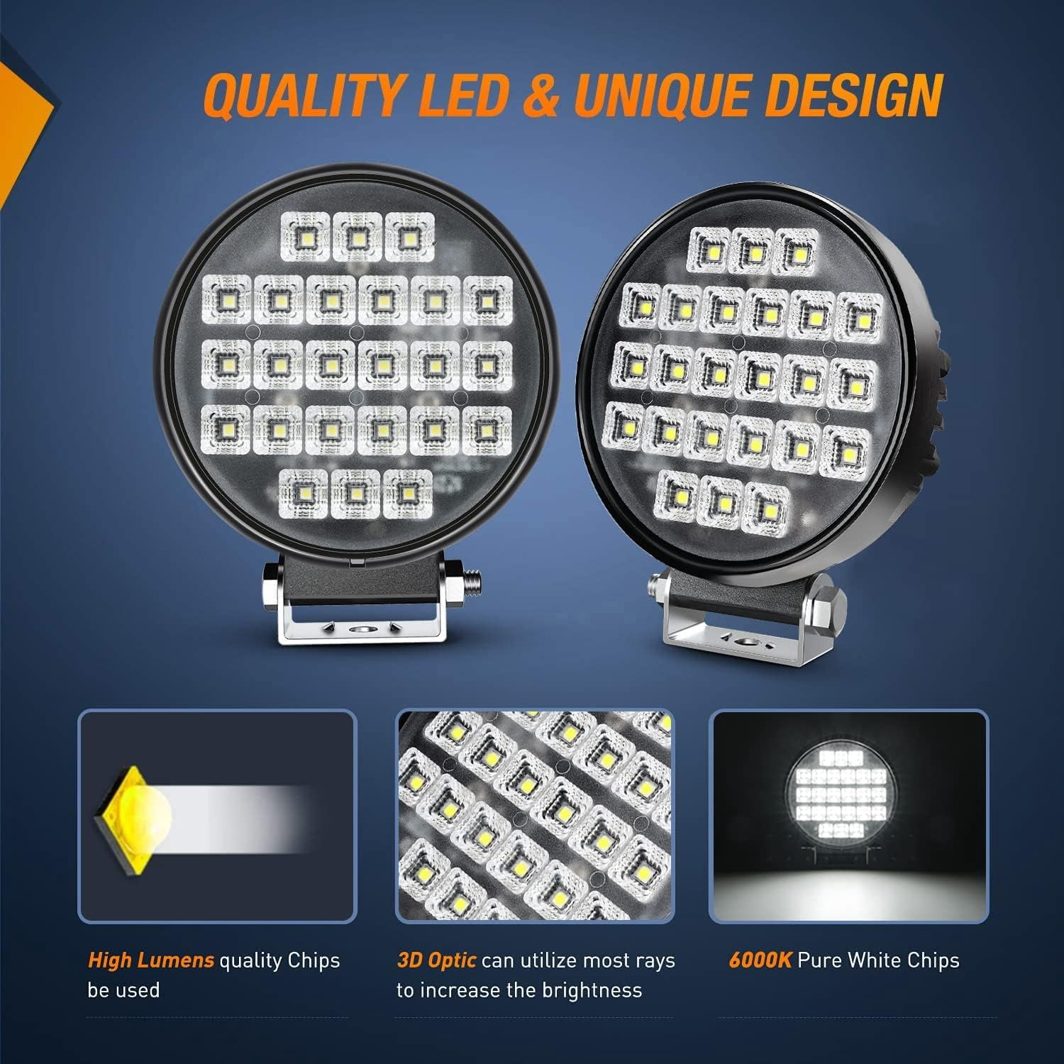 Nilight 4.3Inch Round Utility LED Work Light W/Integrated Toggle Switch, 2PCS 72W 5760LM 150° Flood Lamp for Offroad Heavy Equipment Vehicles Truck Tractor Golf cart Boat ATV UTV, 2 Year Warranty