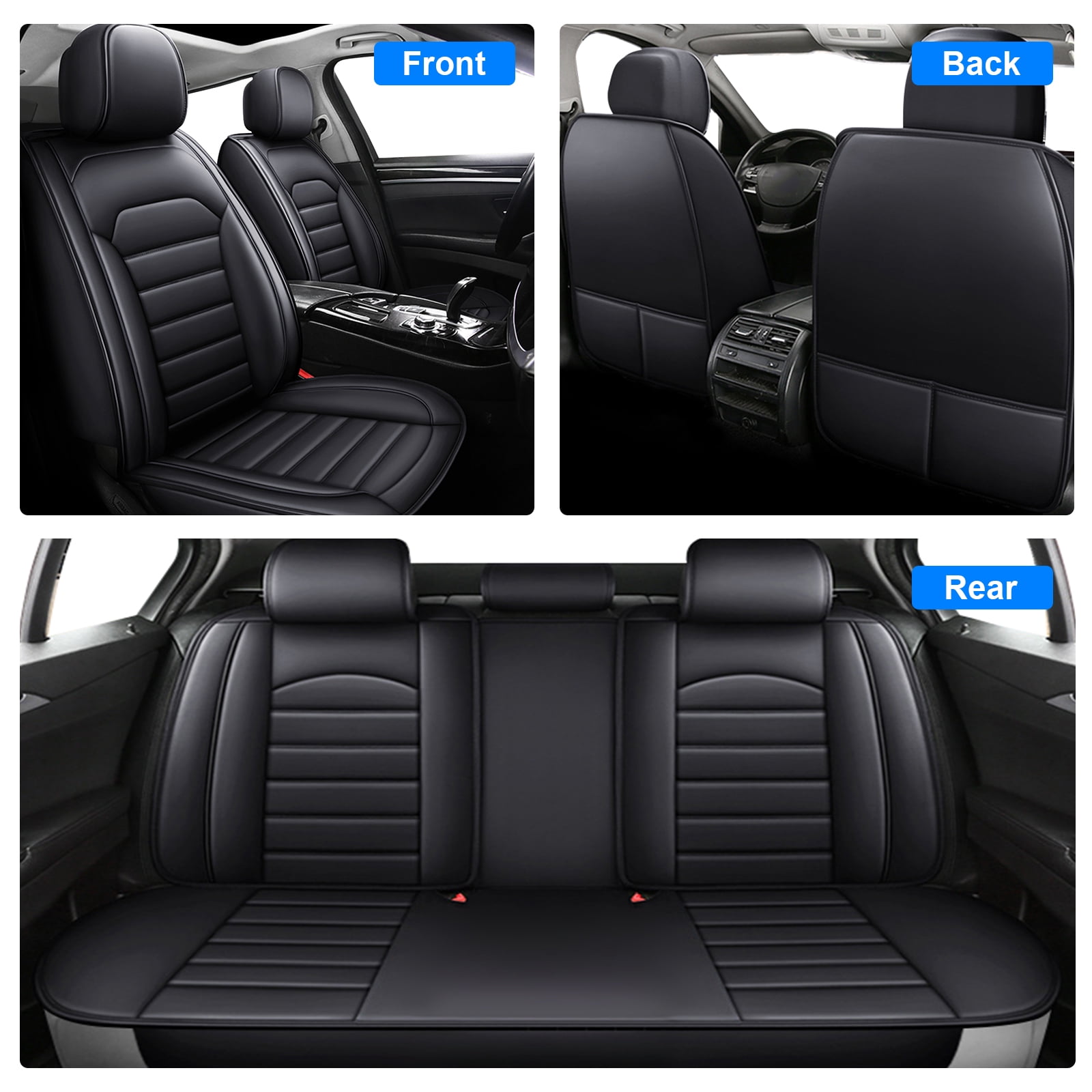WILLJOY Car Seat Cover Fit for 2010-2025 Nissan Rogue, 5-Seat Breathable Faux Leather Automotive Cushion Protector Front Rear Black