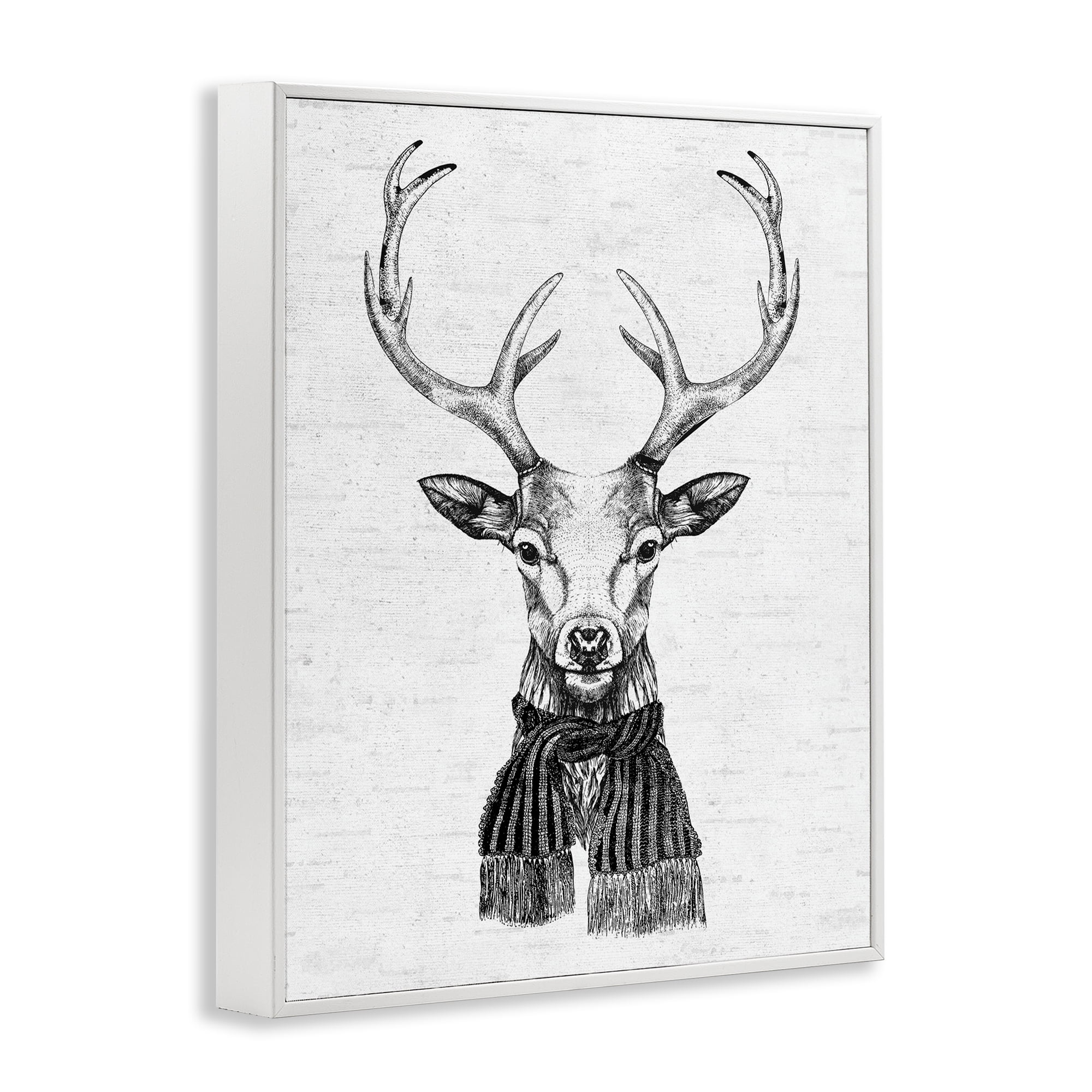 Stupell Industries Monochrome Holiday Deer Animals & Insects Painting White Framed Art Print Wall Art, 16 x 20