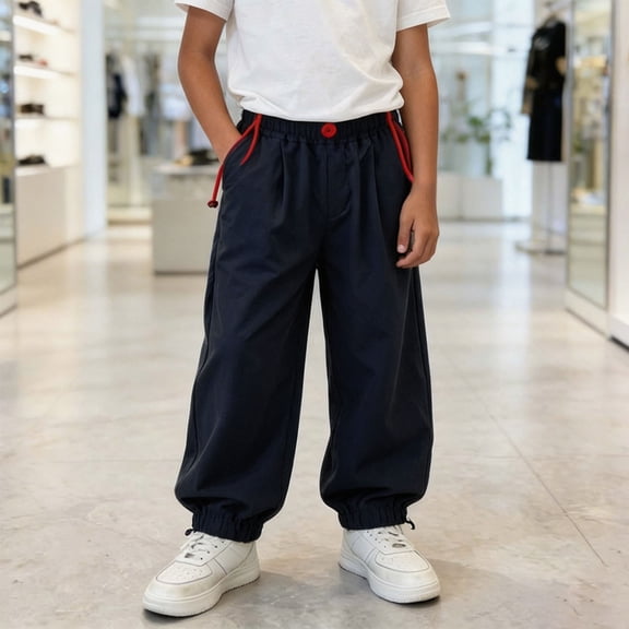 LvhaoGJOB Kids' Jogger Pants - Soft, Elastic Waist & Pockets - Navy 11-12 Years
