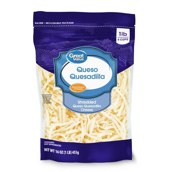 Great Value Queso Quesadilla Shredded Cheese, 16 oz Bag