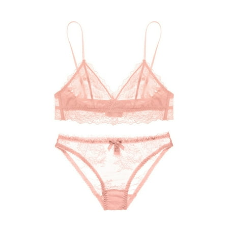 

Varsbaby Wireless Lace Bra Sexy See Through Panties Underwear Lingerie Set for Women