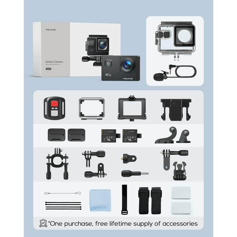 WOLFANG 4K 20MP Wi-Fi Waterproof Action Camera, 170° Wide WOLFANG 4K 20MP Wi-Fi Waterproof Action Camera, 170° Wide