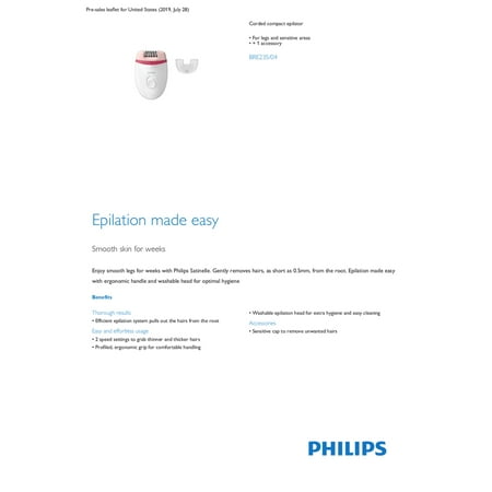Philips Satinelle Essential Compact Hair Removal Epilator for Women, BRE235/04 - White And Pink