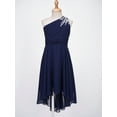 thumbnail image 3 of Eandarui Kids Girls Shiny Beaded One Shoulder Junior Bridesmaid Dresses Chiffon High Low Princess Navy Blue 8, 3 of 7