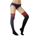 thumbnail image 2 of iB-iP Women's Navy Stripes Sports Football Style Hold-up Thigh High Long Socks, 2 of 7