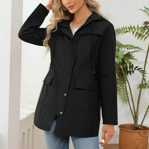 Guieoi Jackets for Women Winter Rainproof Jacket for Women's Fashion Solid Color Button Long Sleeve Collar Top Black Black*Friday/Cyber*Monday Clearance
