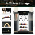 thumbnail image 2 of Pool Cue Rack, Wall Mounted Billiard Stick Holder, Made of Solid Pine Wood, Holds 8 Cues & Full Ball Set & 1 Ball Rack, Compact Billiards Accessories for Club, Bar (Black), 2 of 19