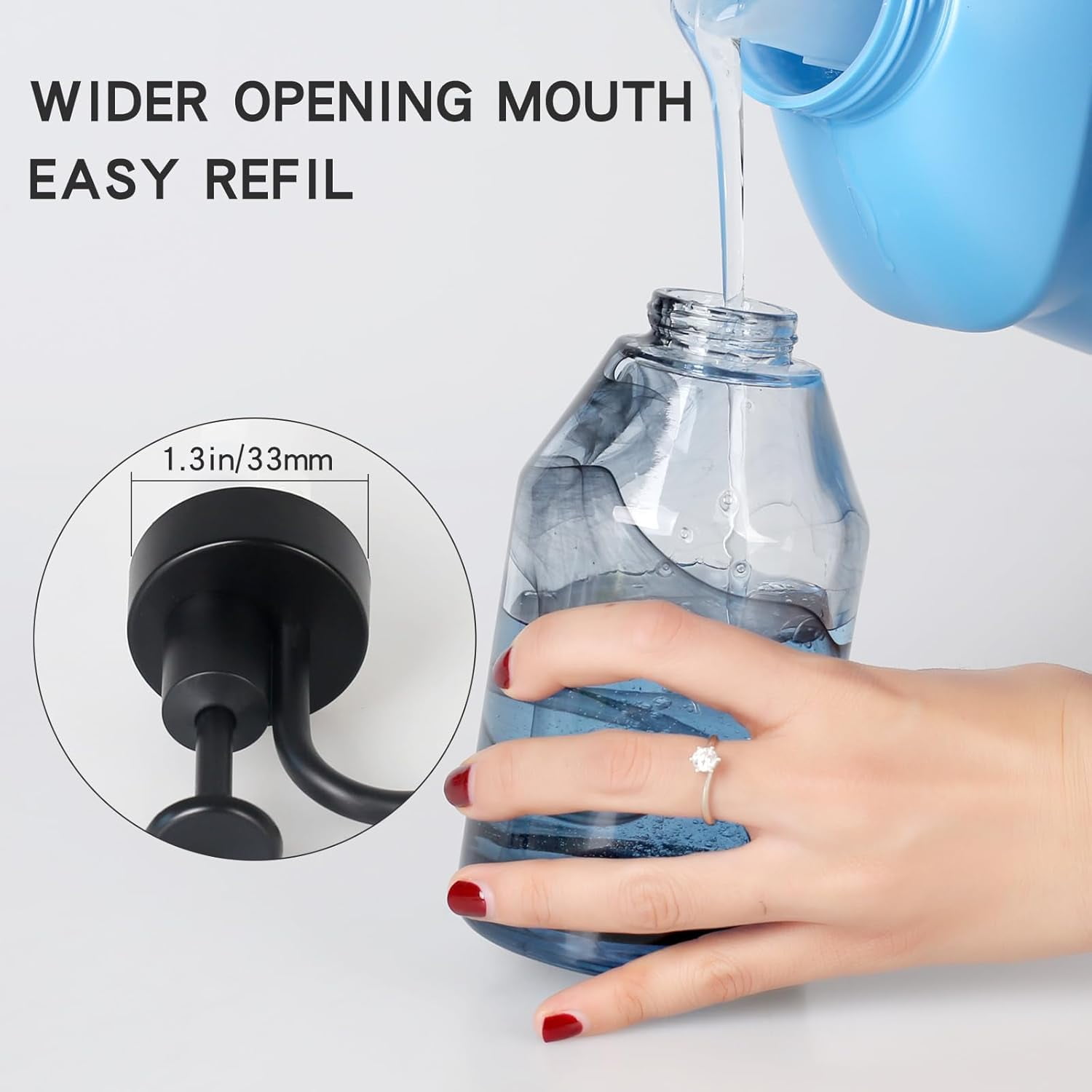 Glass Soap Dispenser for Kitchen and Bathroom Counter, 12.5 Oz Unique Black Smog Thick Glass Hand Soap Bottle with Smooth Action Rust-Free ABS Pump, Dish Soap,Lotion Liquid (Black)