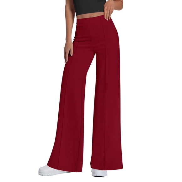 Pantalones PRETTYGARDEN de Pierna Ancha, Tiro Alto, Color Vino, Talla M