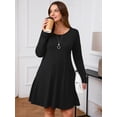 thumbnail image 2 of SHOWMALL Women's Plus Size Long Sleeve Swing Dress with Pockets, Black 3X Crew Neck A-Line, Soft Stretch, Knee Length Midi Dress for Spring/Fall/Winter, 2 of 10