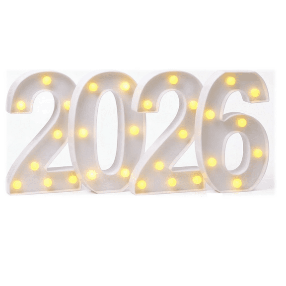 Inglocoh LED Marquee Light Up Numbers Sign, Battery Powered 2026 Number Lights for New Year Party, Graduation Decorations, Christmas Party Decor, Freestanding Table or Photo Backdrop D