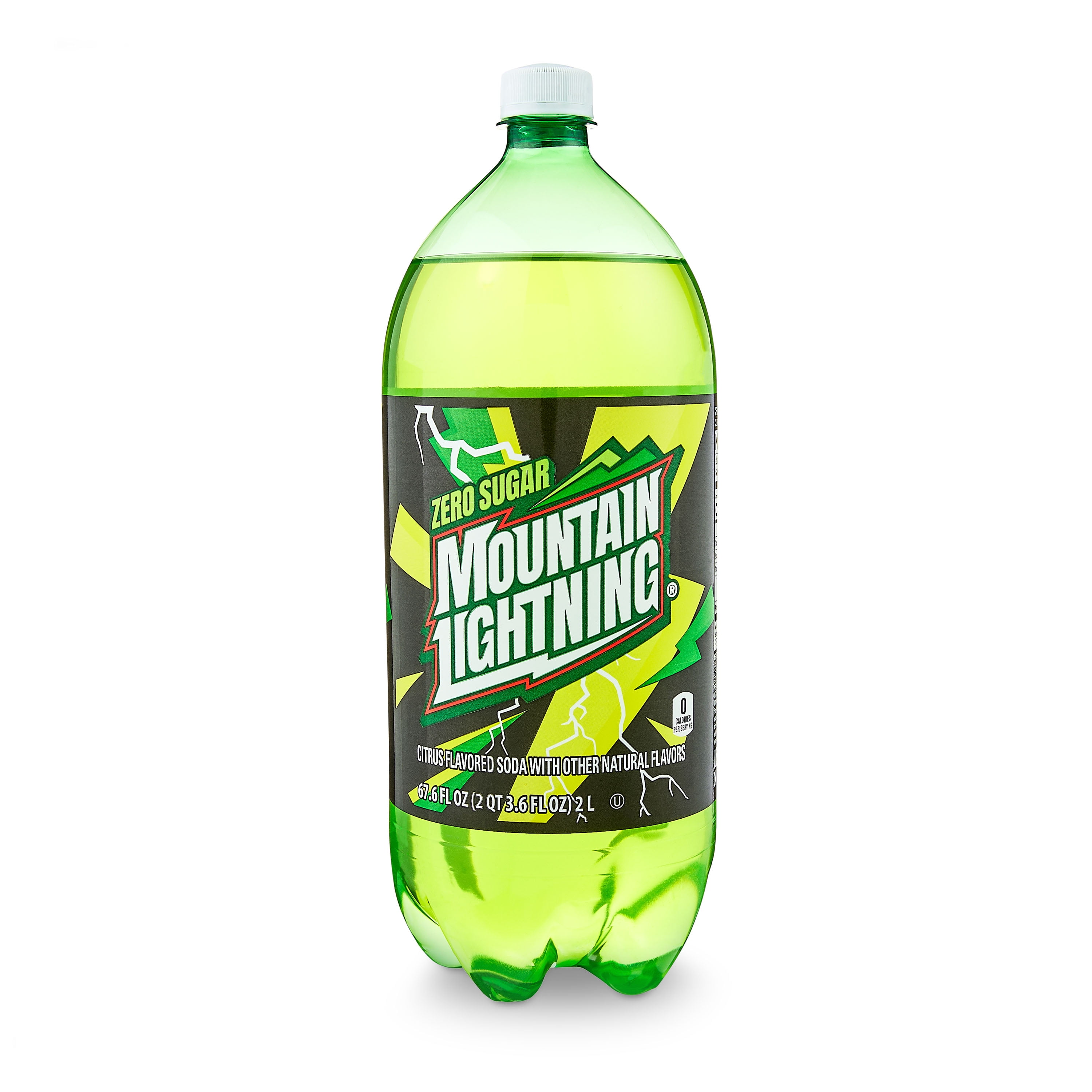 (6 pack) Great Value Mountain Lightning Zero Sugar Citrus Soda Pop, 2 Liter