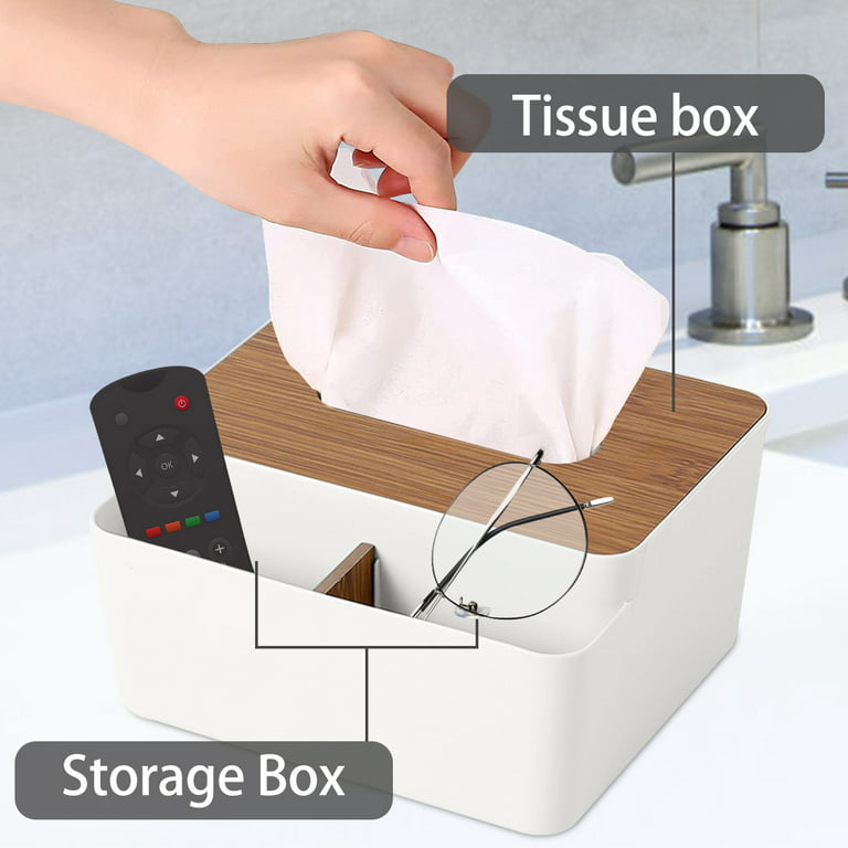 Tissue Box Holder Wooden Cover Tissue Drawer Box Multi-Functional Facial  Tissue Dispenser Holder with Grid Wooden Removable Tissue Holder for  Storage on Bathroom Desk Countertop 