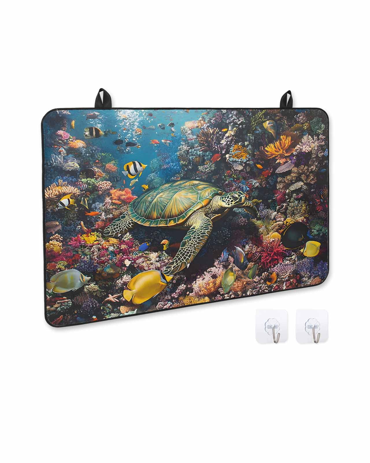 nqOlkjepod Large Induction Cooktop Protector Mat 28.5"x20.5", Summer Turtle Stove Top Covers for Electric Stove, Beach Ocean Coral Colorful Tropical Fish Stove Burner Cover Mats Stove Cover
