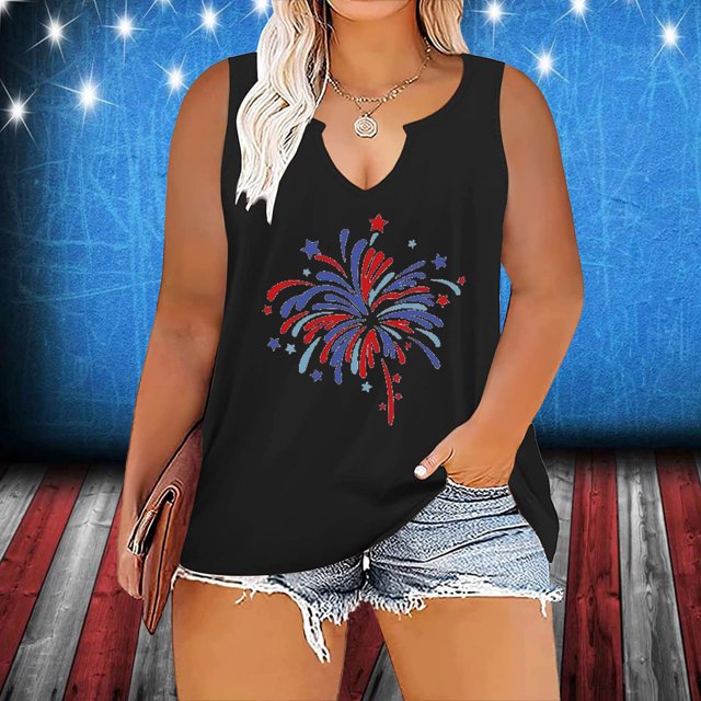 Women Oversize Summer Women Printed V-Neck Tank Sleeveless Tee Plus Tops