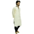 thumbnail image 3 of Atasi Designer Men's White Party Wear Kurta Pyjama Set Long Dupion Shirt-Large, 3 of 6